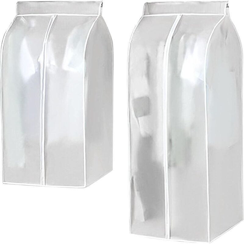 2-teiliger Staubbeutel für Kleidung, Kleiderschrank-Abdeckung, große staubdichte und mottensichere Schutzhülle für Jacke, Mantel, Anzug (transparent