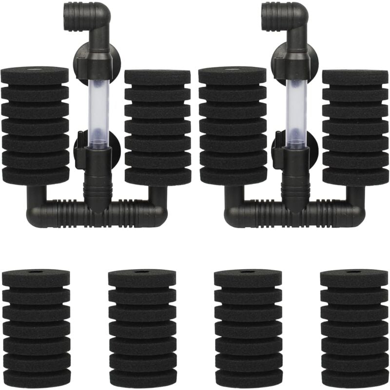 Memkey - 2-teiliges Aquarium-Filter-Verstärker-Set, doppelter Aquarium-Filter mit 4 Ersatzschwämmen für biologische und mechanische Filterung