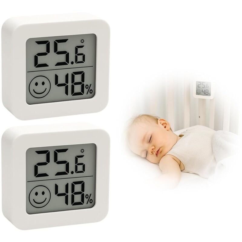 2-teiliges Mini-LCD-Thermometer-Hygrometer-Set, kabelloses digitales Thermometer und Hygrometer für den Innenbereich, geeignet für Babyzimmer,
