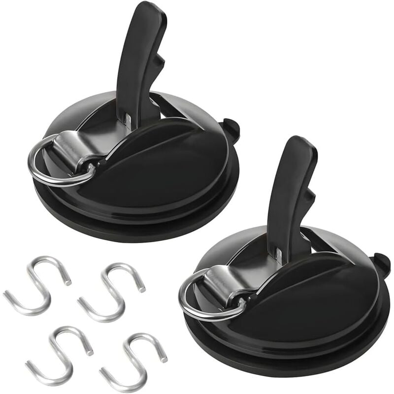 2-teiliges Saugnapf-Set für Autos, Saugnapf-Set mit 4 S-Haken, Saugnapf-Set für Zelte, Schwarz