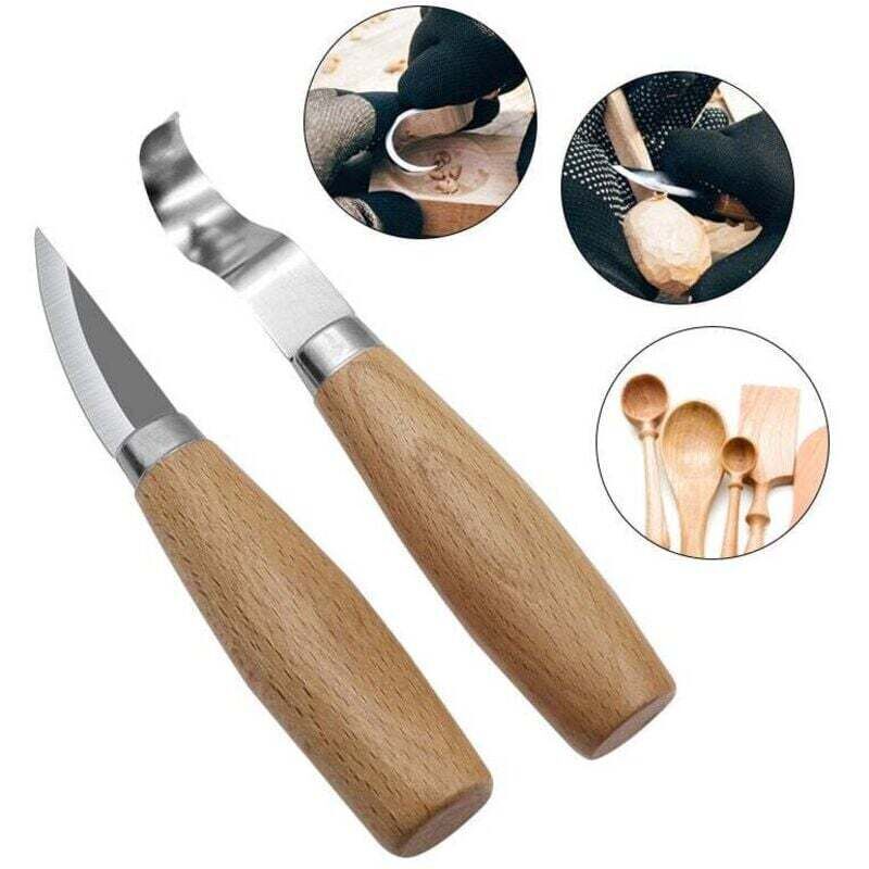 2-teiliges Schnitzmesser und Häkelmesser aus Holz – Schnitzwerkzeuge mit Holzgriffen