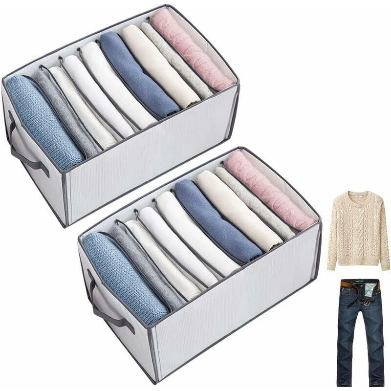 Linghhang - 2-teiliges Schrank-Organizer-Schubladen-Kleideraufbewahrungsbox-Organisationssystem, faltbar, verstärkt, stapelbar, Schrank-Organizer-Box
