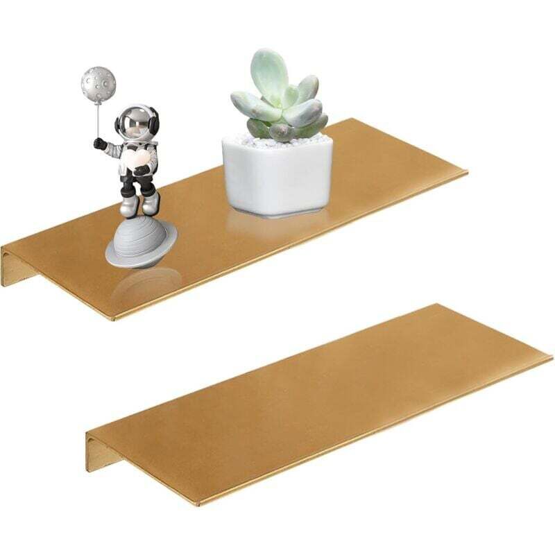 2-teiliges Wandregal mit Schrauben, schwebendes Aluminiumregal, goldenes Wandregal für Badezimmer, Küche, Schlafzimmer, Wohnzimmer (30 cm, Gold)