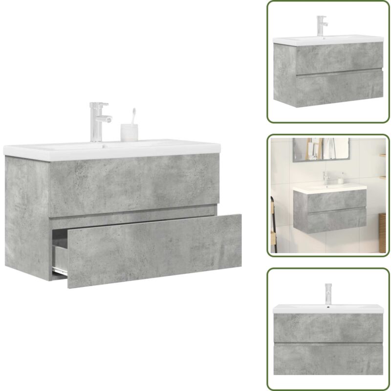 2-tlg. Badmöbel-Set Betongrau Holzwerkstoff - Badmöbel Set - Badmöbel Sets - Badmöbelset - Badmöbel