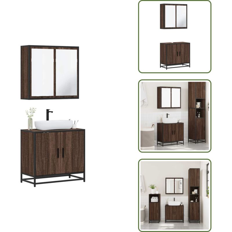 2-tlg. Badmöbel-Set Braun Eichen-Optik Holzwerkstoff - Badmöbel Set - Badmöbel Sets - Badezimmermöbel-Set - Badezimmerschrank