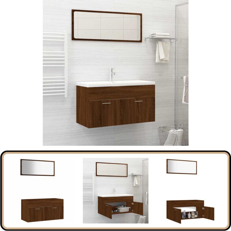 Vidaxl - 2-tlg. Badmöbel-Set Braun Eichen-Optik Holzwerkstoff - Badmöbel Set - Holzschrank - Wascht Tisch - Spiegelschrank - Badezimmer Einrichtung