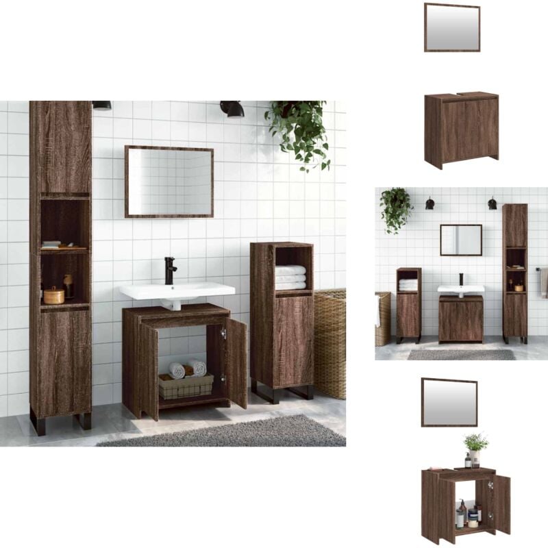 Vidaxl - 2-tlg. Badmöbel-Set Braun Eichen-Optik Holzwerkstoff - Badmöbel-Set - Holzwerkstoff - Badschränke - Badezimmermöbel - Spiegel
