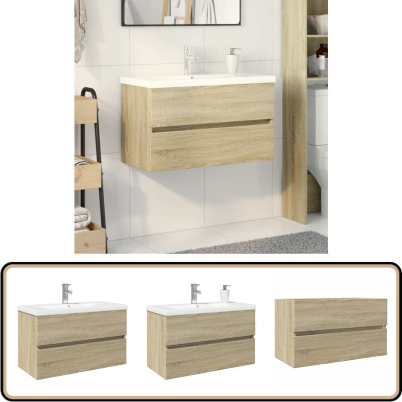 2-tlg. Badmöbel-Set Keramik und Holzwerkstoff - Badmöbel - Badschrank - Waschtisch - Keramikwaschbecken - Holzwerkstoff