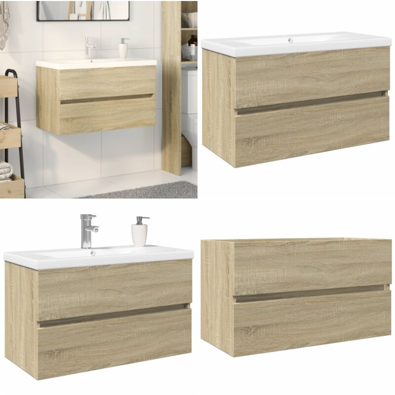 2-tlg. Badmöbel-Set Keramik und Holzwerkstoff - Badmöbel - Badschrank - Waschtisch - Keramikwaschbecken - Holzwerkstoff - Home & Living