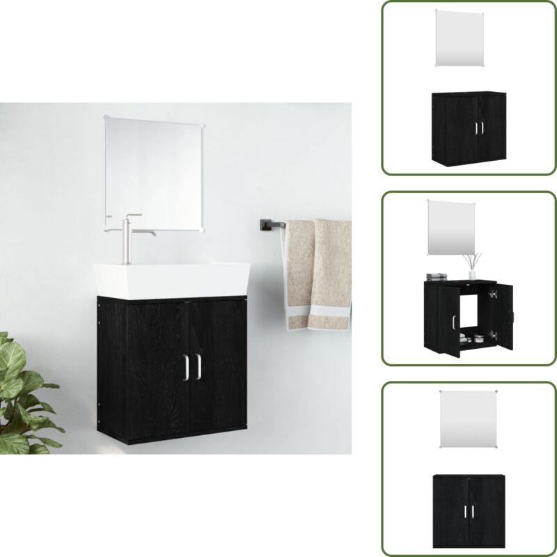 Vidaxl - 2-tlg. Badmöbel-Set Schwarz Holzwerkstoff - Badmöbel Set - Holzwerkstoff Badmöbel - Schwarzes Badmöbel - Wandhängender Waschtisch