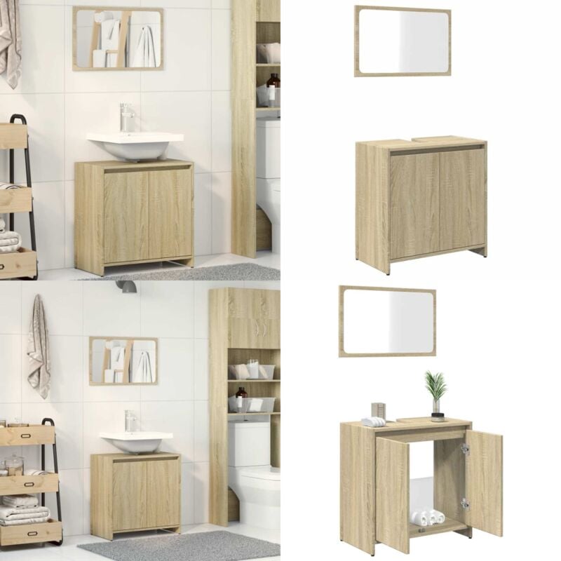 Vidaxl - 2-tlg. Badmöbel-Set Sonoma-Eiche Holzwerkstoff - Badmöbel-Set - Holzwerkstoff - Badezimmermöbel - Spiegelschrank - Waschtischunterschrank