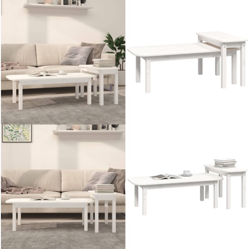 2-tlg. Couchtisch-Set Weiß Massivholz Kiefer - Holz Couchtisch - Kiefernholzmöbel - Wohnzimmer Möbel - Couchtisch Set - Side Table - Home & Living