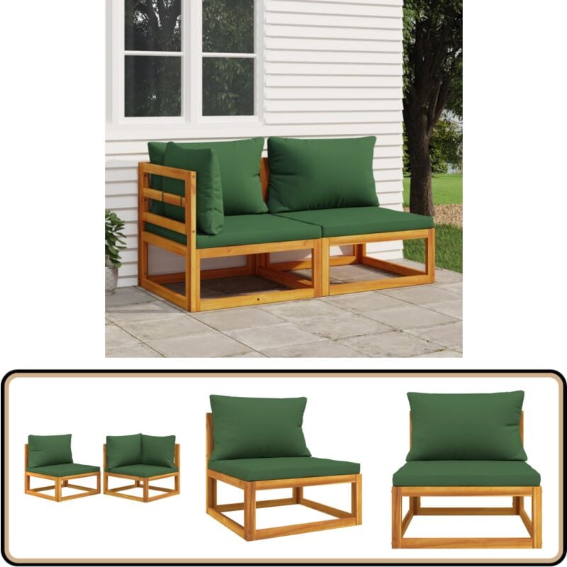 2-tlg. Garten-Sofa-Set mit Kissen Massivholz Akazie - Gartenmöbel - Loungemöbel - Esszimmergarnitur - Outdoor Möbel - Balkonmöbel