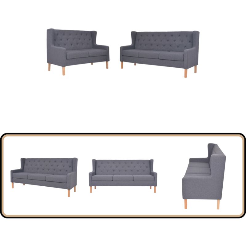 2-tlg. Sofa-Set Stoff Grau - Komfortables Sofa - Wohnlandschaft - Graues Sofa - Couch Set - 2er Sitzer Sofa