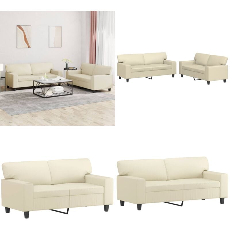 Vidaxl - 2-tlg. Sofagarnitur Creme Kunstleder - Couch - Sofa Garnitur - Wohnlandschaft - Creme Sofa - Leder Sofa - Home & Living