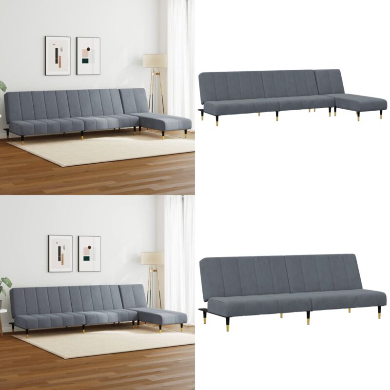 2-tlg. Sofagarnitur Dunkelgrau Samt - Samtsofa - Schlafcouch - Wohnzimmersofa - Couch Mit Chaise Longue - Ecksofa - Home & Living