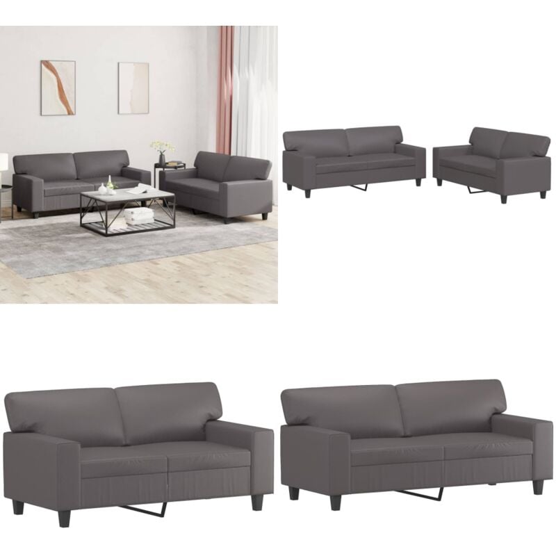 Vidaxl - 2-tlg. Sofagarnitur Grau Kunstleder - Couch - Sofa Garnitur - Wohnlandschaft - Ledercouch - Grau Sofa - Home & Living