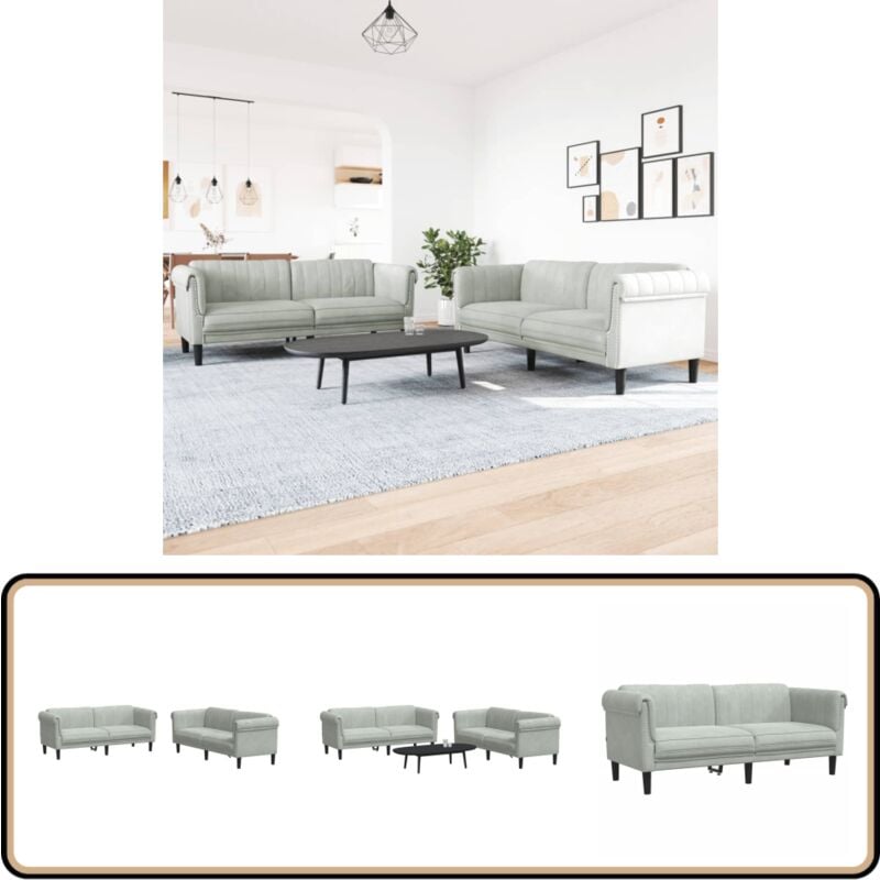 Vidaxl - 2-tlg. Sofagarnitur Hellgrau Samt - Samtsofa - Wohnzimmersofa - Couch - Couchtisch - Grau Sofa