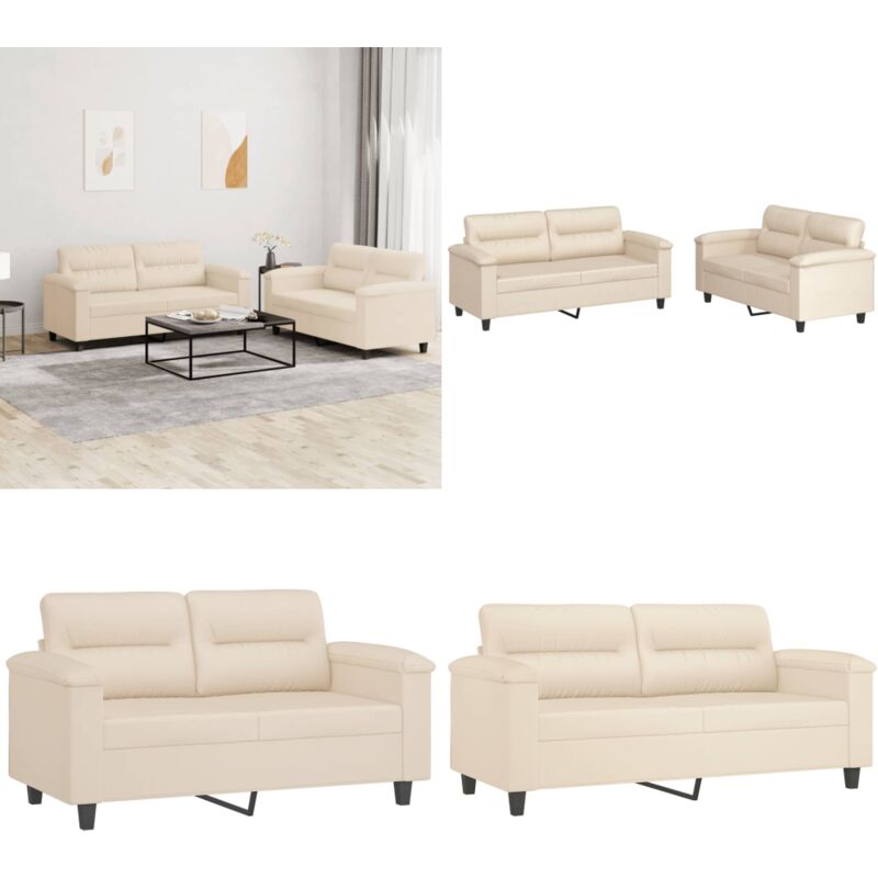 2-tlg. Sofagarnitur mit Kissen Beige Mikrofasergewebe - Mikrofaser Sofa - Beige Sofa - Wohnzimmersofa - 2er Set Sofa - Couchgarnitur - Home & Living