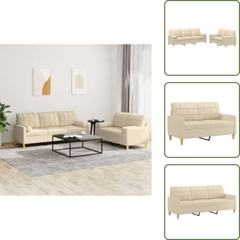 Vidaxl - 2-tlg. Sofagarnitur mit Kissen Creme Stoff - Couchgarnitur - Wohnlandschaft - Creme Sofa - Esszimmer Möbel - Lounge Set