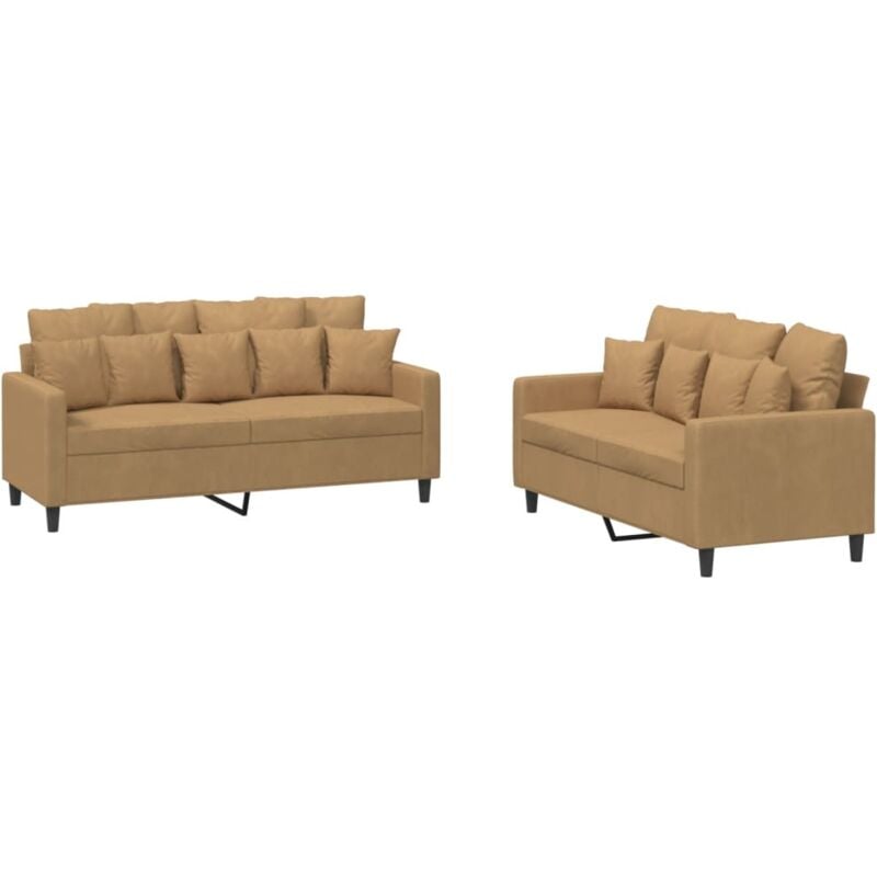 Vidaxl - 2-tlg. Sofagarnitur mit Kissen Braun Samt