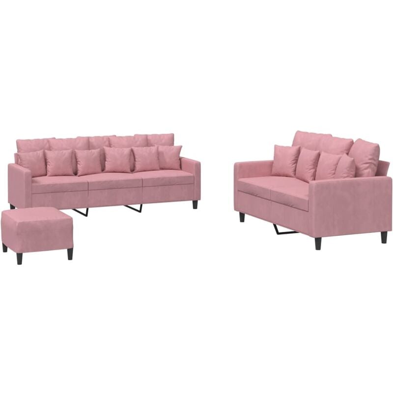 3-tlg. Sofagarnitur mit Kissen Rosa Samt Vidaxl 28602