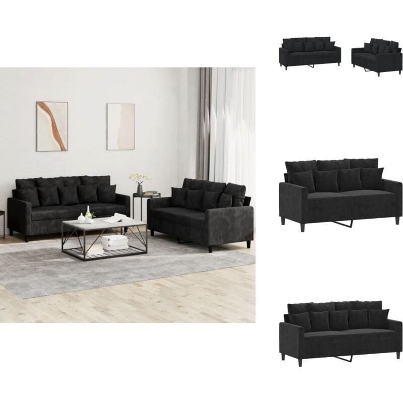 Vidaxl - 2-tlg. Sofagarnitur mit Kissen Schwarz Samt - Sofagarnitur - Sofagarnituren - Sofa - Sofa Set