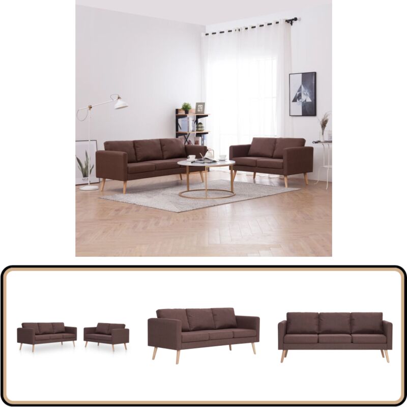 Vidaxl - 2-tlg. Sofagarnitur Stoff Braun - Sofagarnitur - Sofa - Couch - Sessel - Wohnzimmermöbel