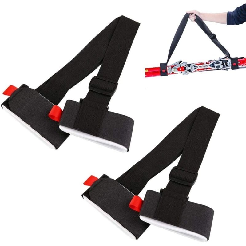 2 x schwarzer Ski-Tragegurt, verstellbare Ski-Handgelenkgurte mit gepolsterter Gurtbandschnalle für Kinder und Erwachsene