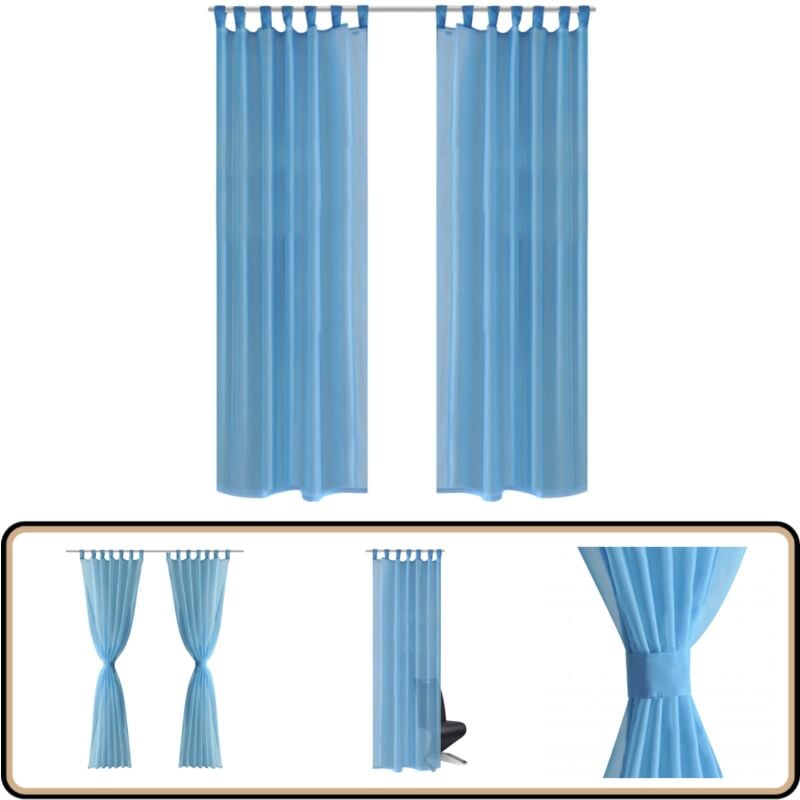 2 x Transparente Gardine Fertiggardine 140 x 225 cm türkis - Transparente Gardine - Türkise Gardine - Voile Gardine - Wohnraum Gardine