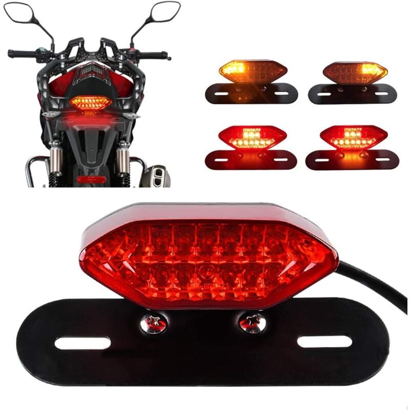 Ersandy - 20 LED-Motorrad-Rücklicht, integriertes Motorrad-LED-Bremslicht und Blinker, Motorrad-LED-Motorrad-LED-Fahrlichter mit Eisenrahmenmontage,