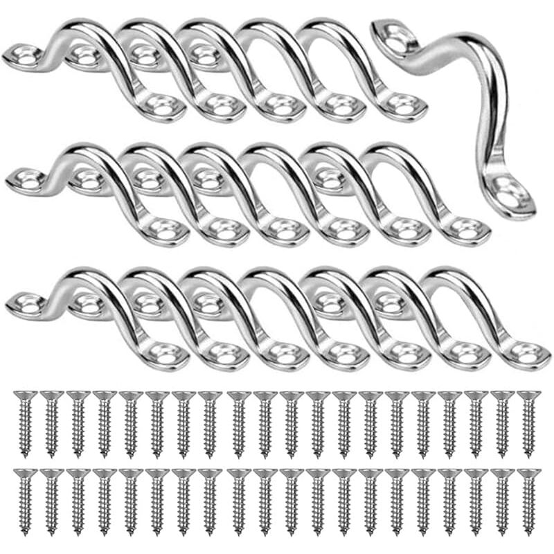 Jusch - 20 Stück Kajak-Deckschnallen, Ösenplatte, 5 mm Öse, Marine-Edelstahl 304, Buckelform, feste Schnalle mit 40 Stück Schrauben für die