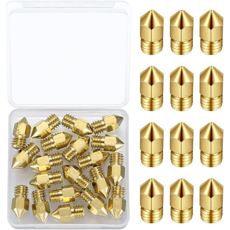 20 Stück 0,4 mm MK8 Messingdüsen für 3D-Drucker-Extruder, Druckerdüsen kompatibel mit Creality Ender 3/Ender 3 V2/Ender 3 Pro/Ender 3 Max/Ender 5