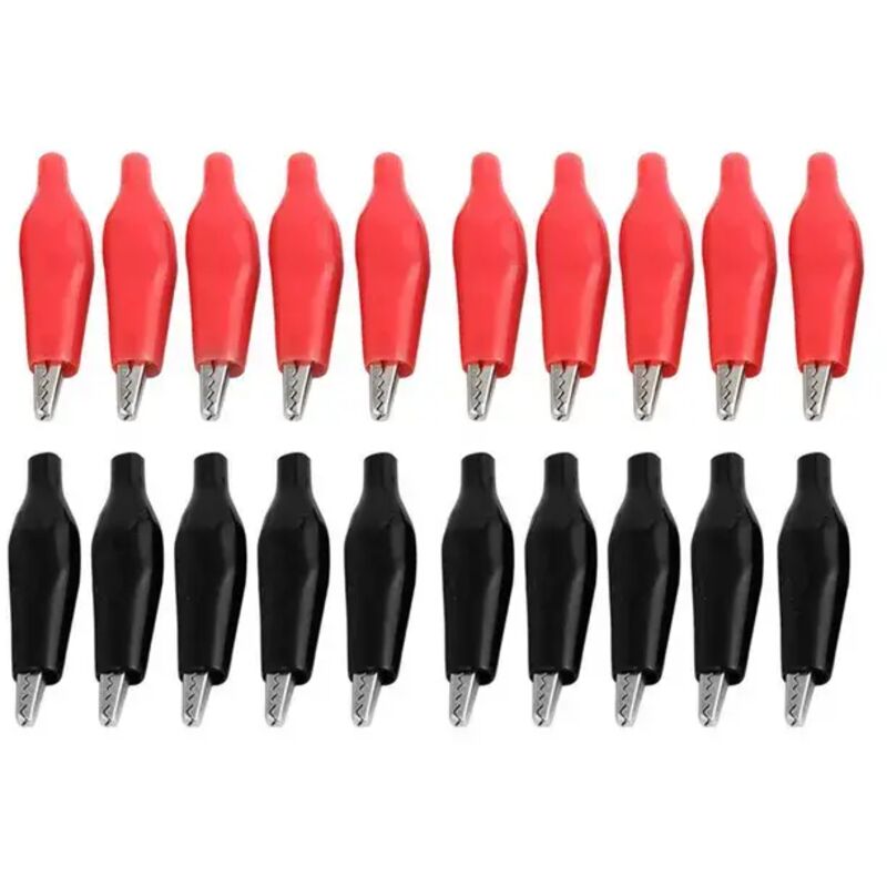 20 Stück 28 mm Mini-Krokodilklemmen, weiche Kunststoff-Testspitzen, Schwarz, Rot, Blau, Schwarz, Gelb (10x Rot + 10x Schwarz)