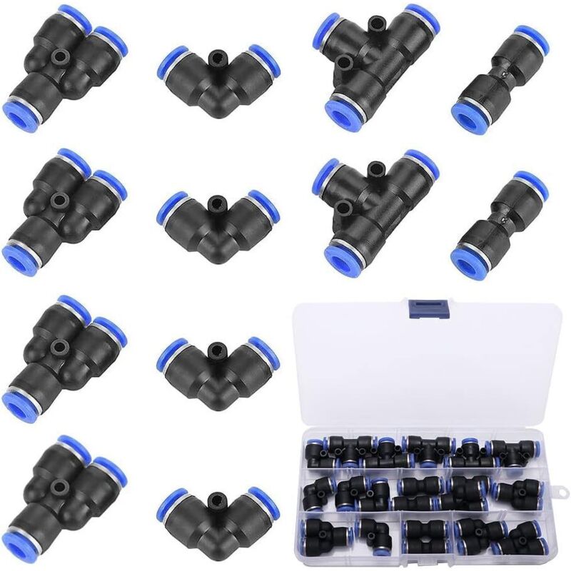 20 Stück 6mm Air Push Schnellbefestigungen, 4 Form Push In Pneumatik Steckverbinder Pneumatische Verbinder, für Die Schnelle Verbindung von