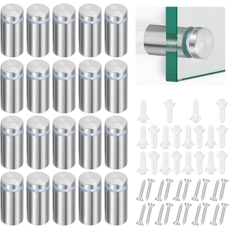 Dolaso - 20 Stück Edelstahl-Glaswandabstandshalter, Werbeschrauben, Plattenhalterung, Abstandsschrauben, Nagel-Werbeabstandshalter, dekorative