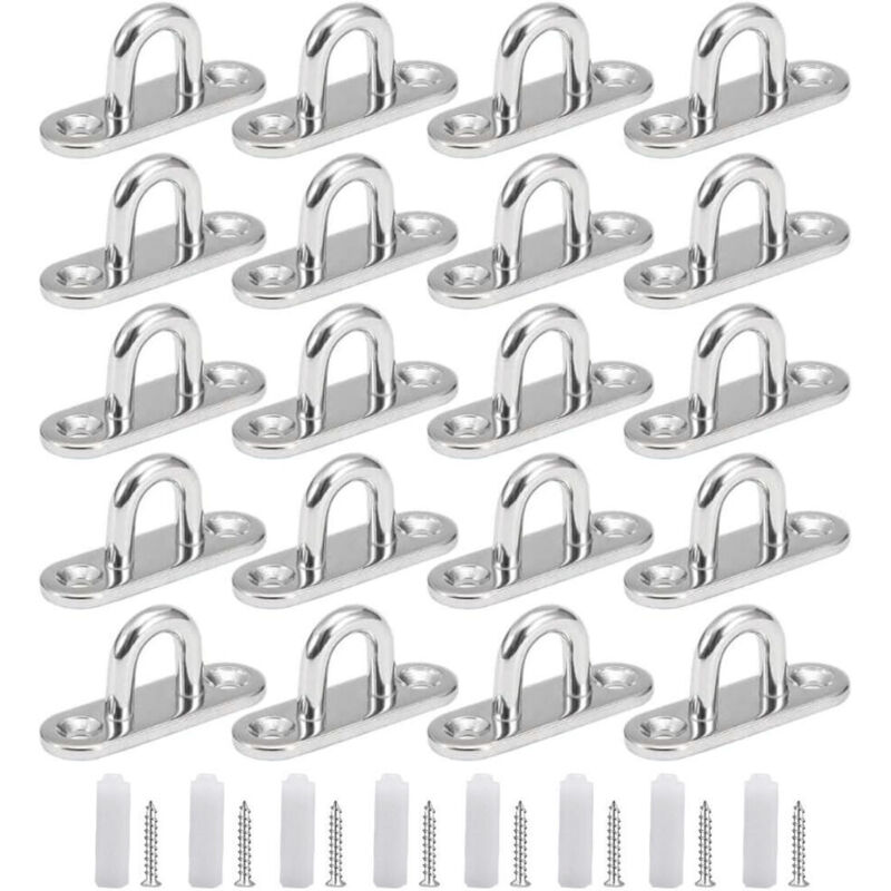 20 Stück Edelstahl-Ösenplatten, M5-Deckenhaken, Befestigungshaken, Bootszubehör, für Markisen, Wandmontage