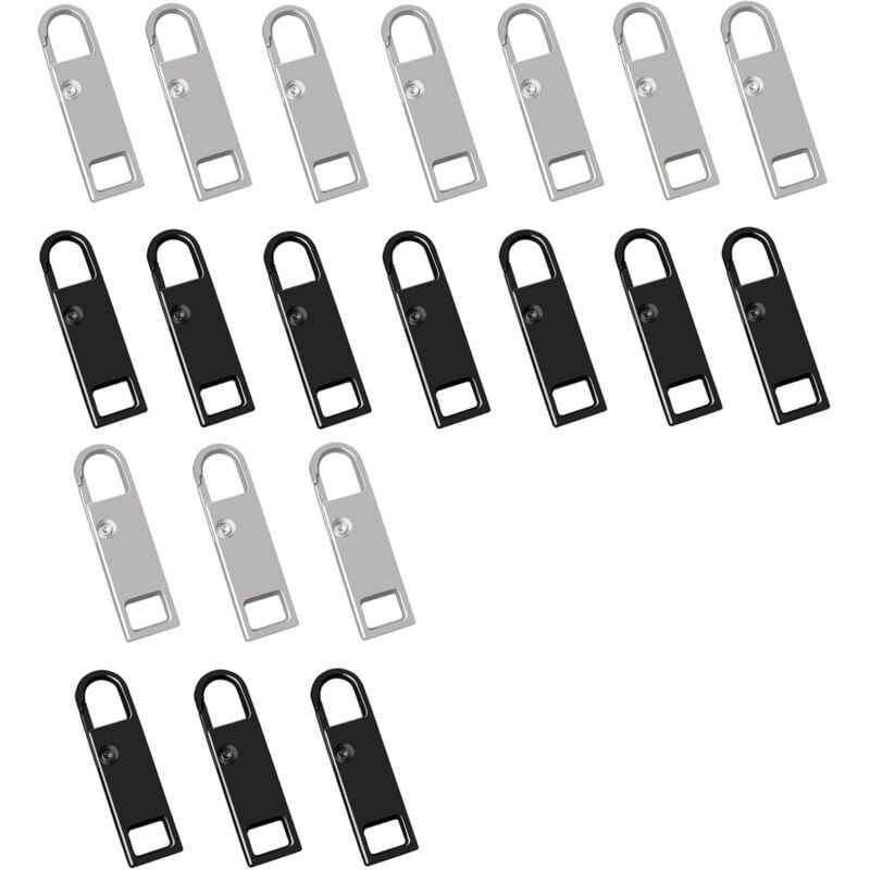 20 Stück Ersatz-Reißverschlusslaschen, Reparaturlaschen, Ersatz-Zipper für Hosen, Jacken, Schuhe, Rucksäcke (Schwarz, Silber)