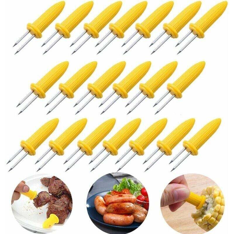 20 Stück Maisspieße, Edelstahl-Grillspieße in Maiskolbenform mit Silikonfuß, Edelstahl-Grillspieße, Küchen-Obstgabeln, Versa