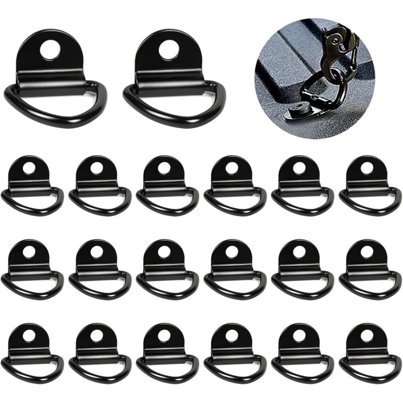20 Stück robuste D-Ringe zum Festzurren, Edelstahl-D-Ringe, Befestigungshaken für Anhänger, LKW, Camping, Schwarz