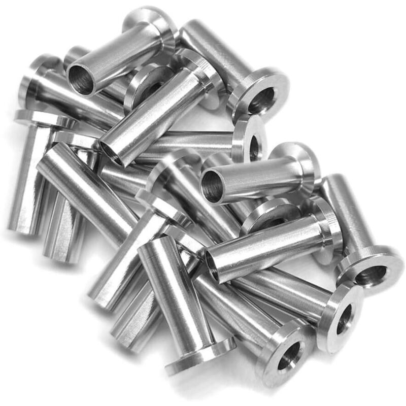 20 Stück Schutzhüllen aus Edelstahl für 1/8 Zoll, 5/32 Zoll und 3/16 Zoll Kabelgeländer, Holzpfosten und DIY-Balustraden