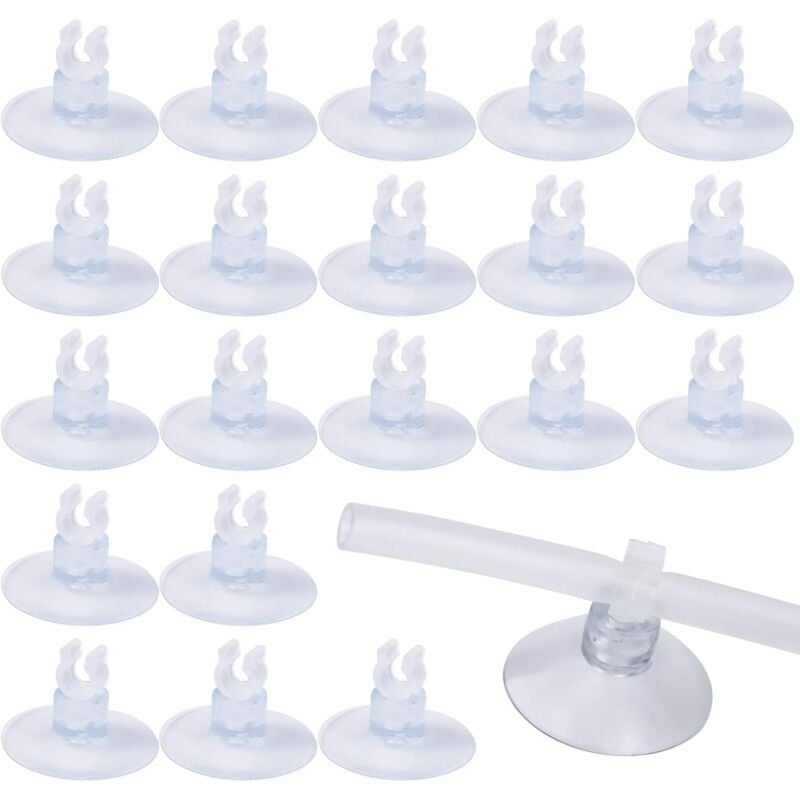 Beijiyi - 20 Stück transparente Aquarium-Saugnäpfe, 5 mm Aquarium-Saugnäpfe mit Rohrhalter-Clips, Klemmen für Aquarium-Fisch-Saugnäpfe, Luftpumpe