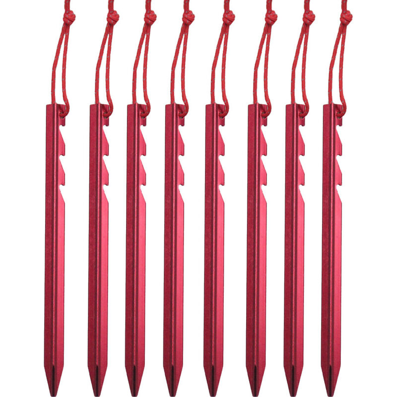 Shining House - 20 Stück Zeltheringe Erdspieße Camping Aluminium Heringe mit reflektierender Kordel zur Befestigung von Zelten 18cm Rot