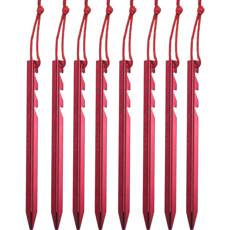 ZVD - 20 Stück Zeltheringe Erdspieße Camping Aluminium Heringe mit reflektierender Kordel zur Befestigung von Zelten 18cm Rot