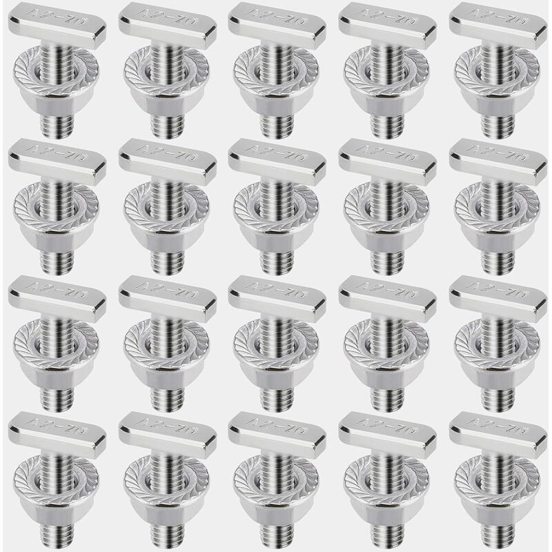 20-teiliges Set Hammerkopfschrauben, T-Schrauben mit Sicherungsmuttern M8 x 20 mm aus Edelstahl A2-70, M8-Flanschmuttern, Schrauben für