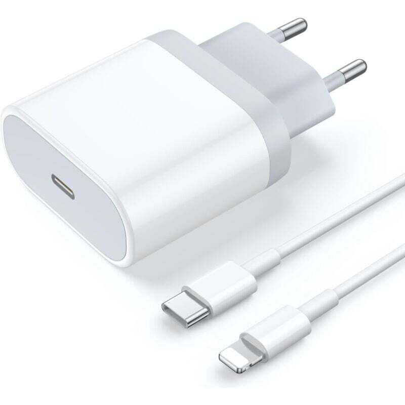Aiperq - 20 w USB-C-Schnellladegerät und 1 m Lightning-Kabel, Netzteilstecker, Schnellladung für iPhone 14/14 Pro/14 Pro Max/13/12/11/XR/XS/X/iPad,