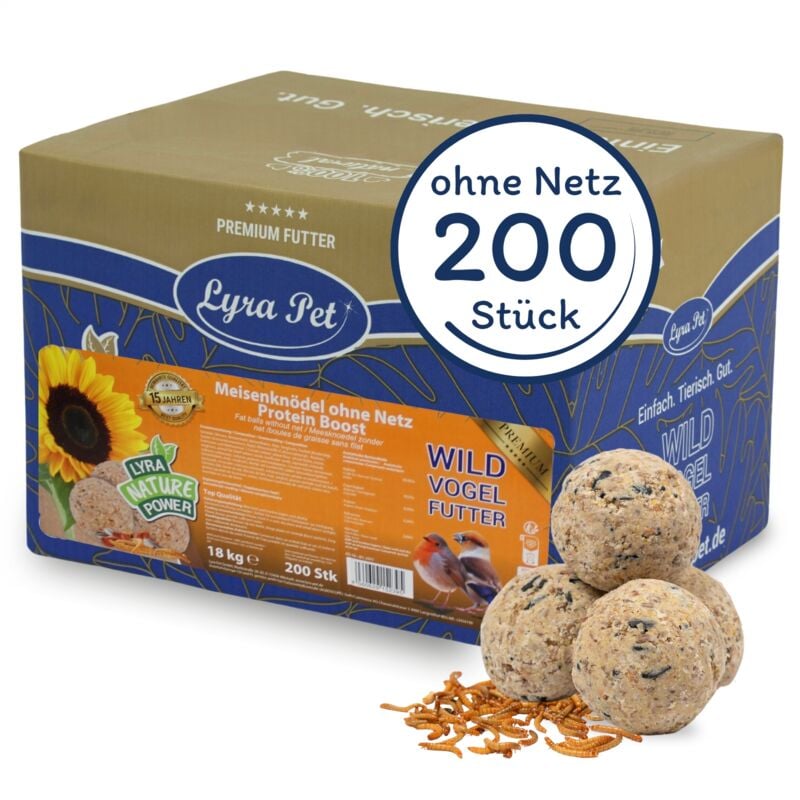 Lyra Pet - 200 Stk. ® Meisenknödel Protein Boost mit Mehlwürmern ohne Netz à 90 g = 18 kg