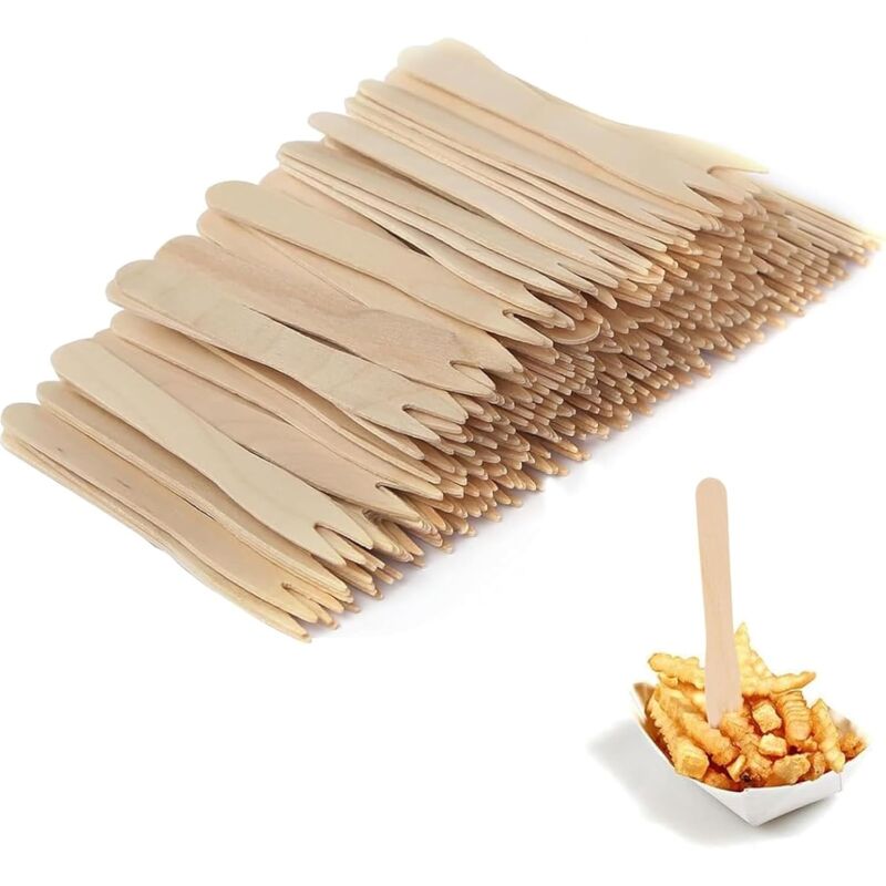 200 Stück Holzgabeln, Holzbesteck 85MM, Pommesgabel für Party Geburtstag Camping und Picknick
