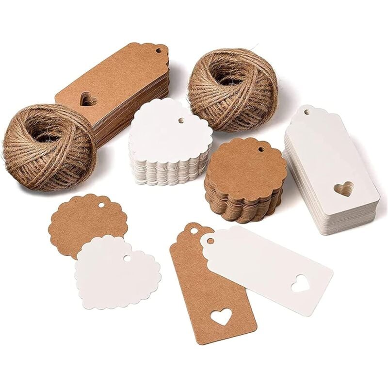 Linghhang - 200 Stück Kraftpapieranhänger mit Herz und 50 m Juteschnur für Hochzeitsgeschenke, Weihnachtsgeschenke, Partygeschenke,