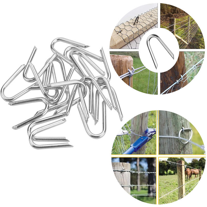 200 Stück Krampen u Nägel Eisen Klammer Nagel Draht Schlaufen Verzinkte krampen Für Kränze Zur Befestigung von Maschendraht an Holz Pfählen Erdanker